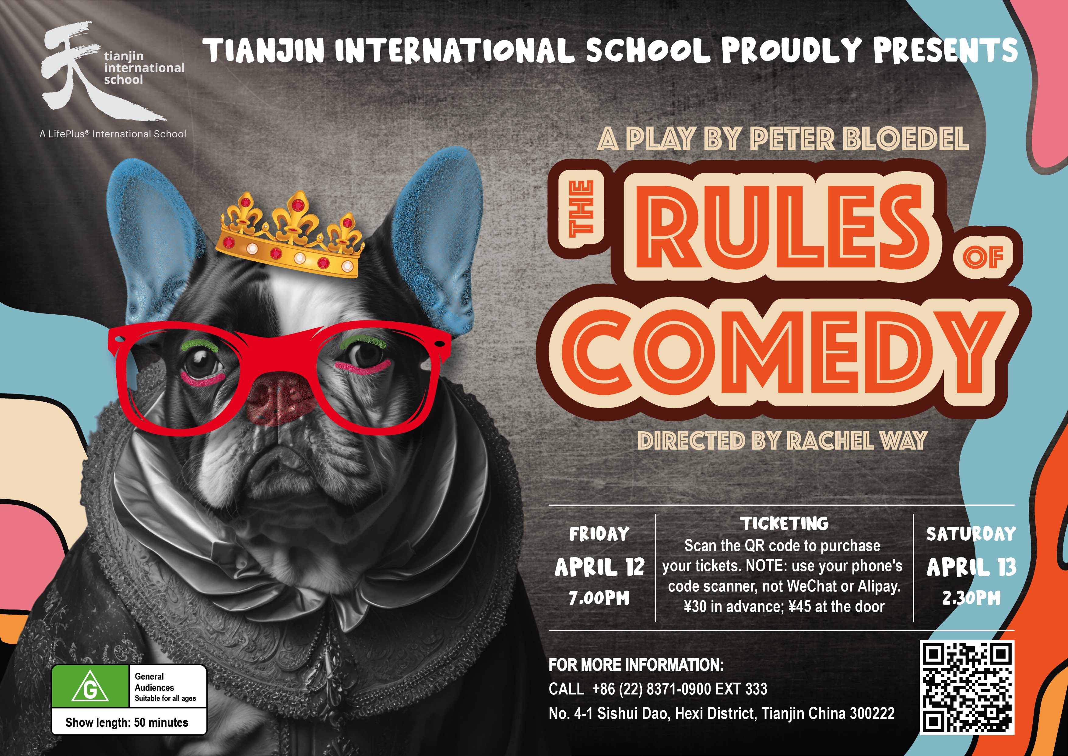 The Rules of Comedy - Saturday, April 13, 2:30pm. 星期六 4月13日 下午2:30